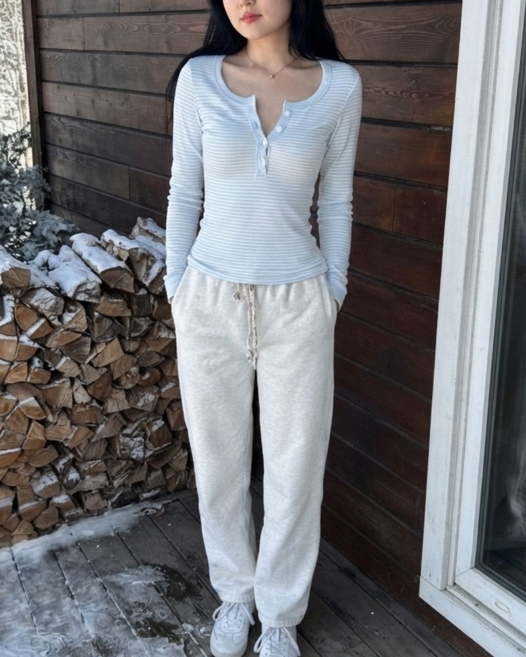 Henley Long Sleeve Top in Blue