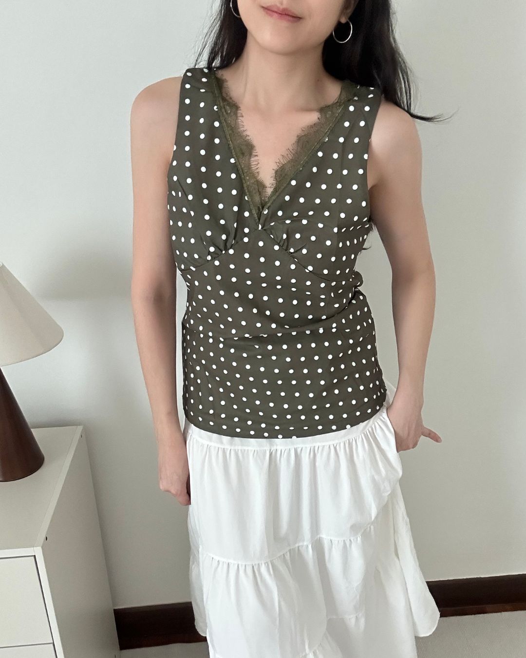 Olive Polka Blouse (Size M)