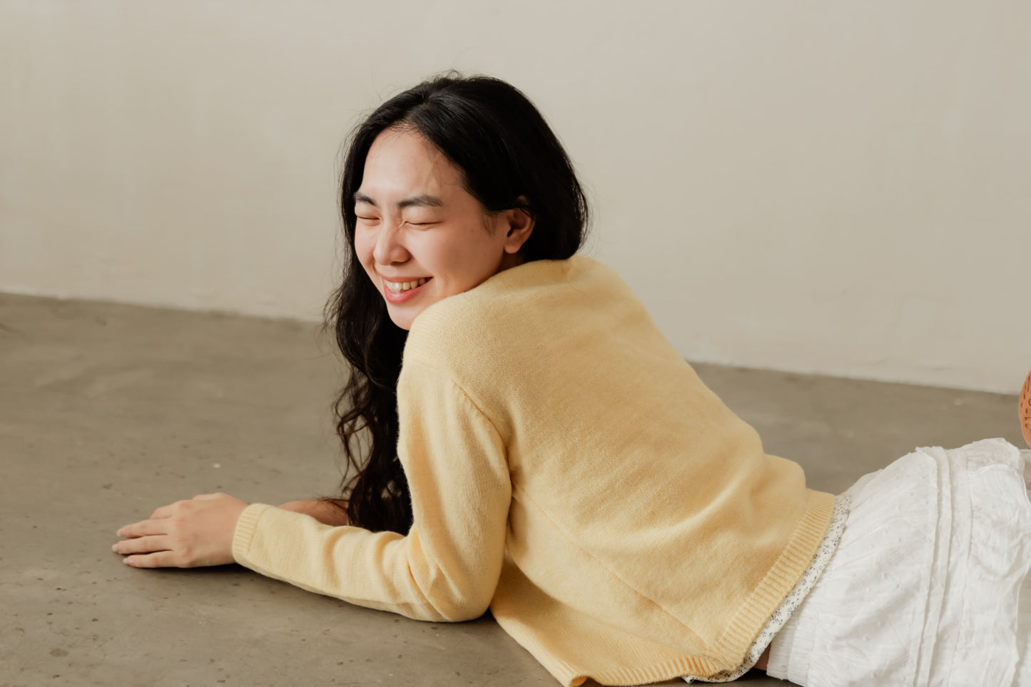 Yellow Candy cardigan with soft knit texture and contrast buttons – playful layering piece for everyday wear