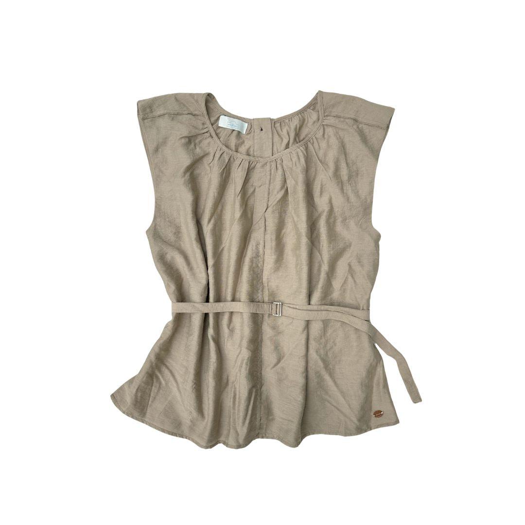 Carefree Tie-Up Sleeveless Blouse in Sand