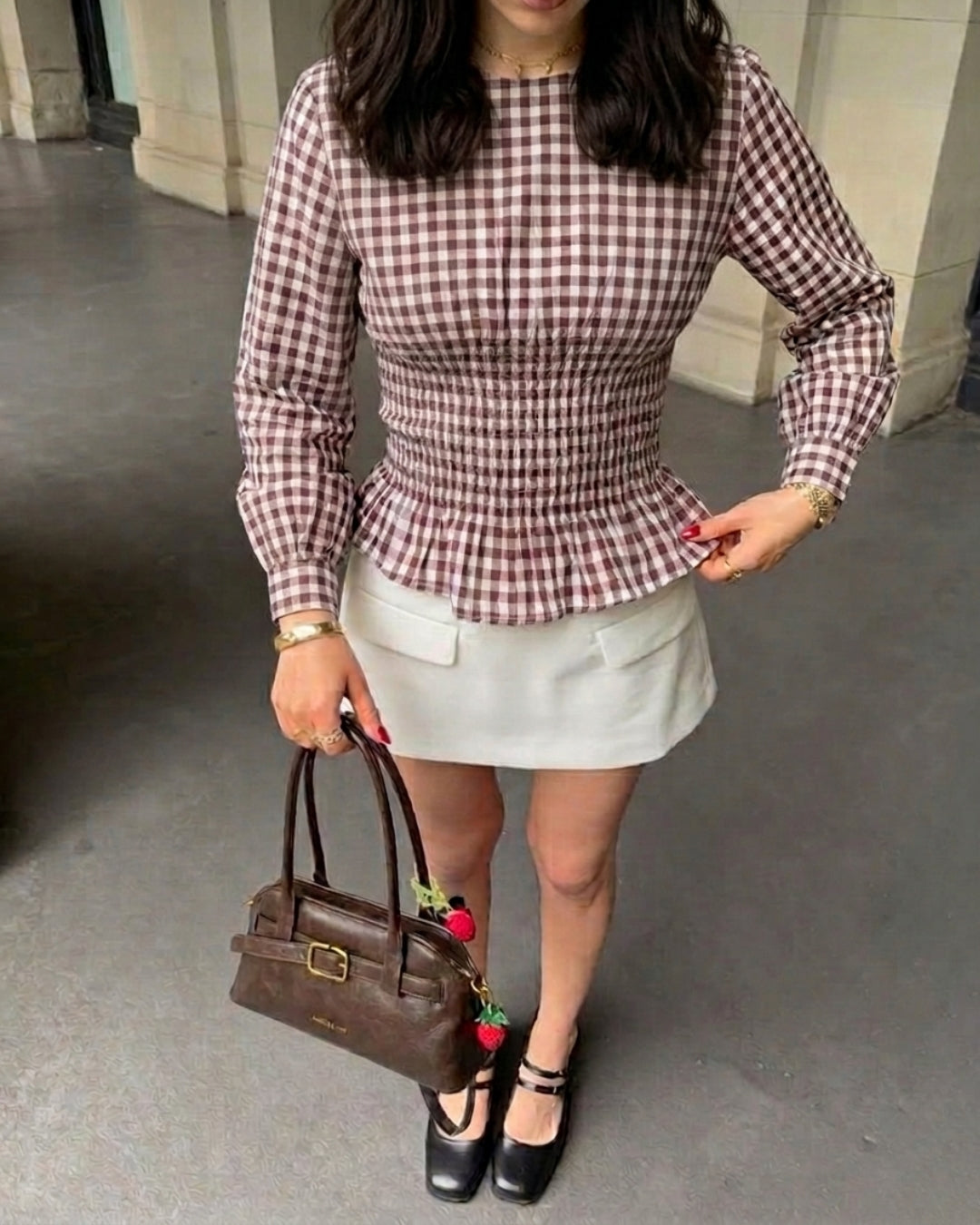 Picnic Smocked Blouse in Maroon Gingham