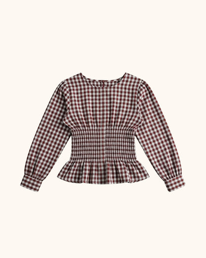 Picnic Smocked Blouse in Maroon Gingham