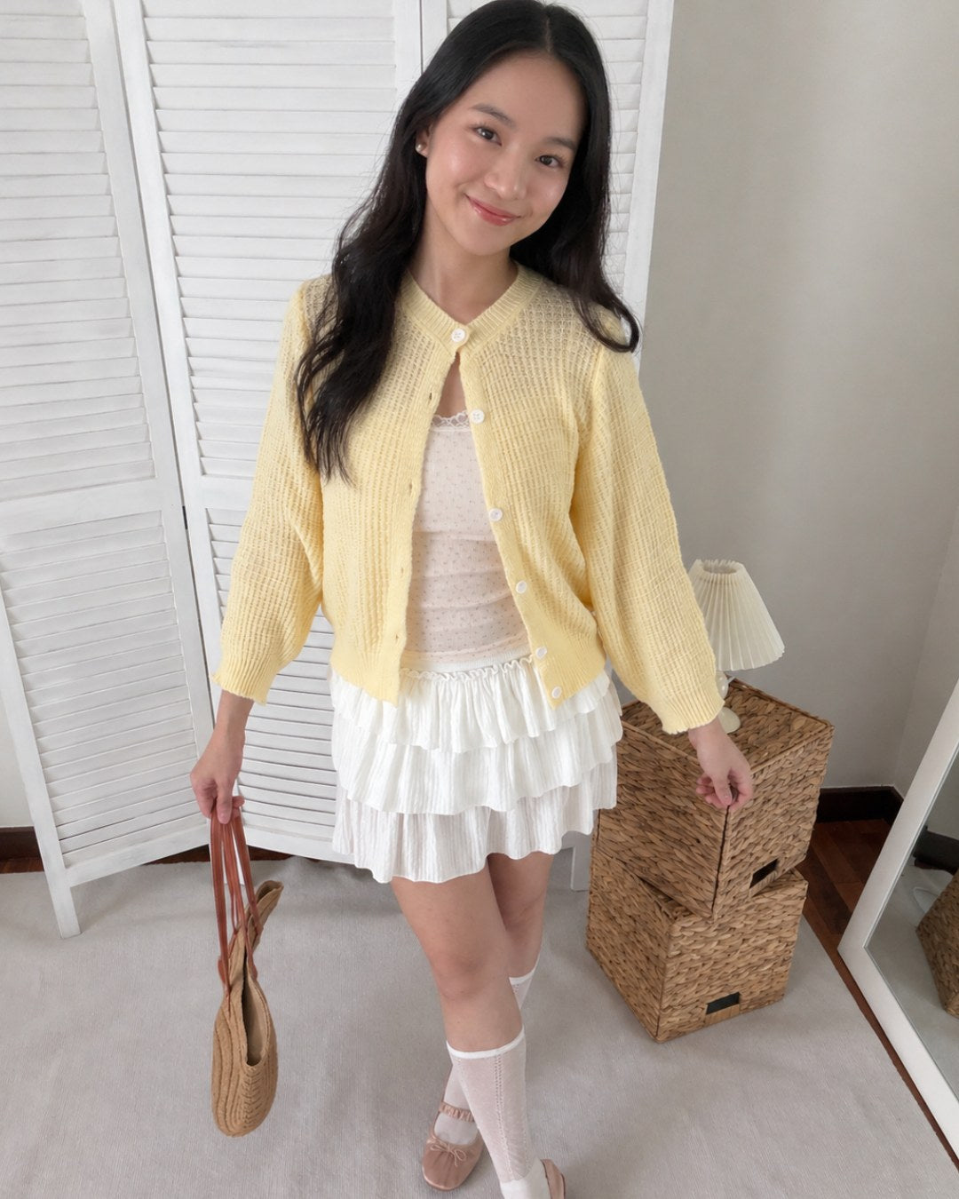 Waffle Knit Cardigan in Butter
