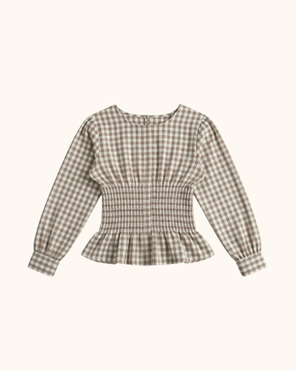 Picnic Smocked Blouse in Mustard Gingham