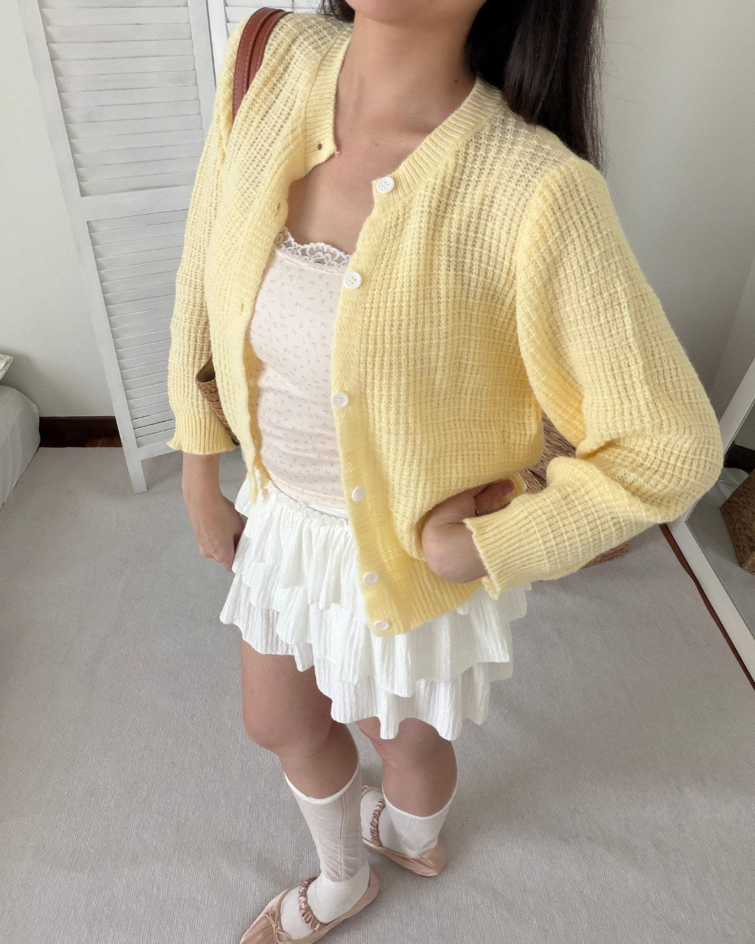 Waffle Knit Cardigan in Butter