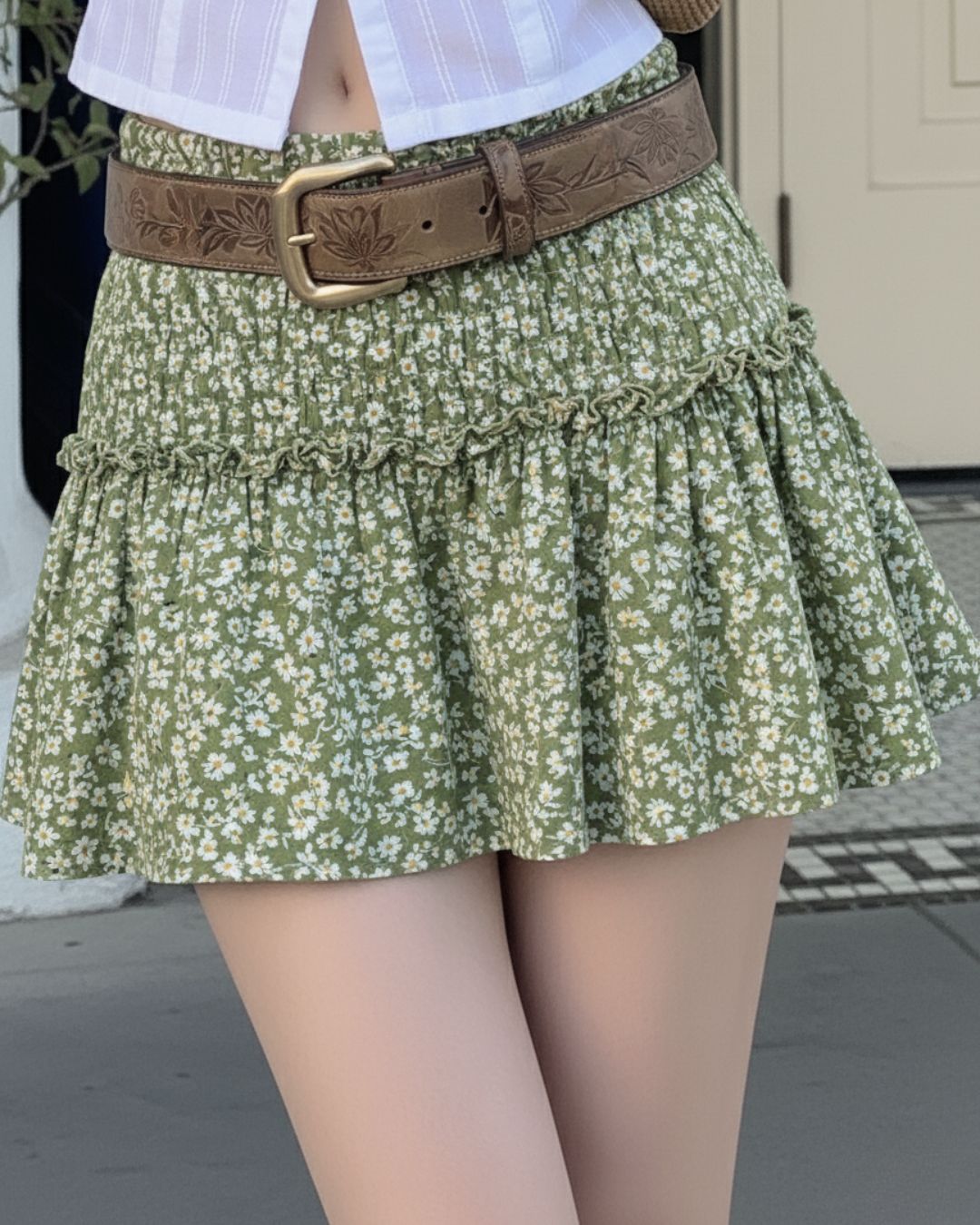 Olive Ruffle Skirt
