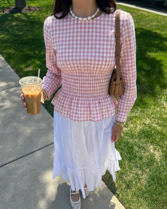 Picnic Smocked Blouse in Pink Gingham