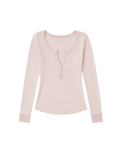 Henley Long Sleeve Top in Pink