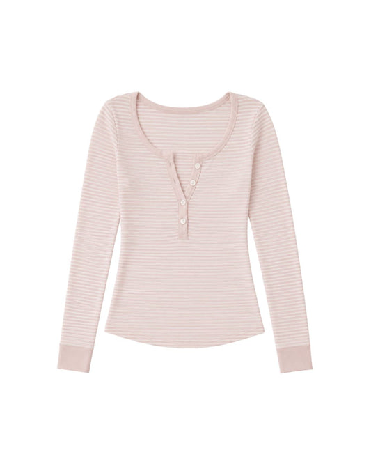 Henley Long Sleeve Top in Pink