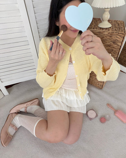 Waffle Knit Cardigan in Butter