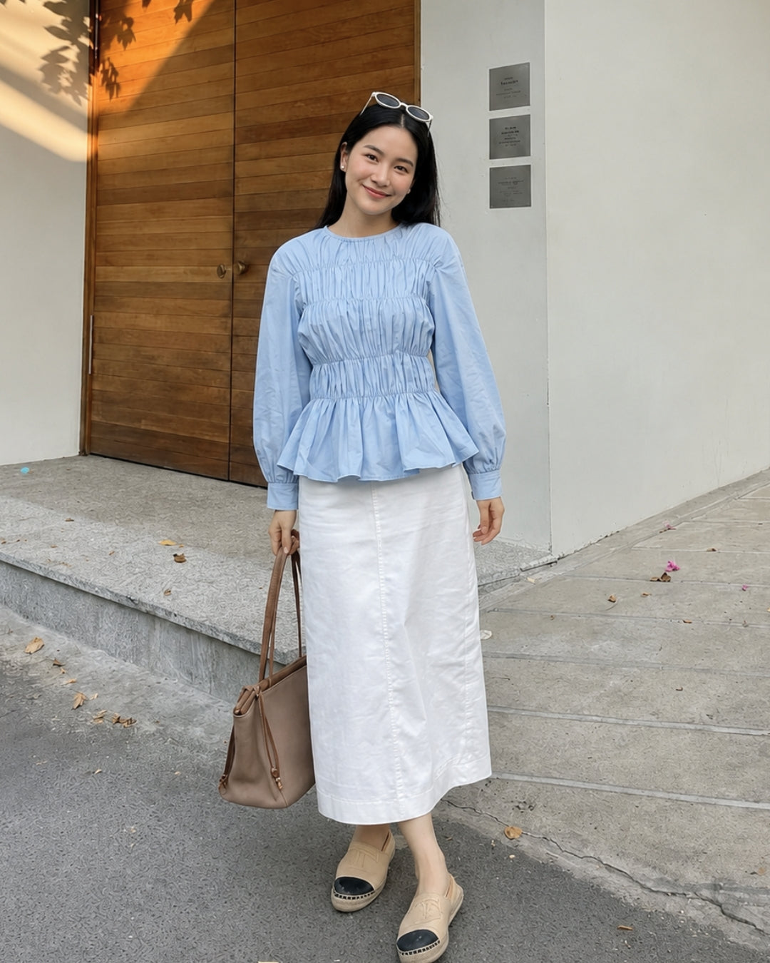 Esme Smocked Blouse in Sky