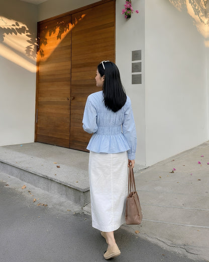 Esme Smocked Blouse in Sky