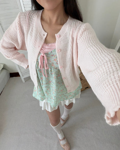 Waffle Knit Cardigan in Pink