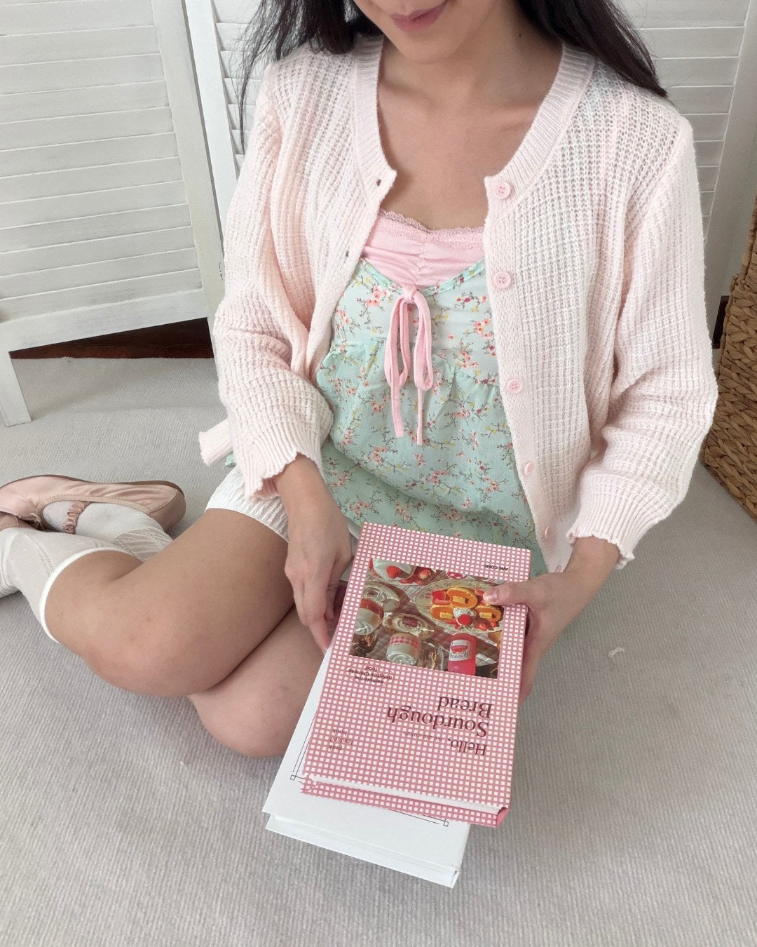 Waffle Knit Cardigan in Pink
