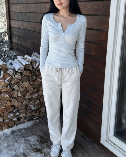 Henley Long Sleeve Top in Blue