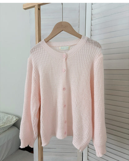 Waffle Knit Cardigan in Pink