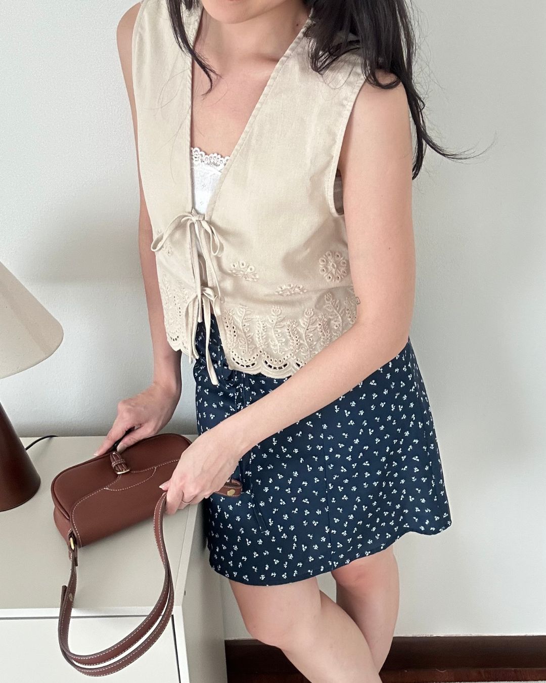 Navy Floral Skirt (Size L)