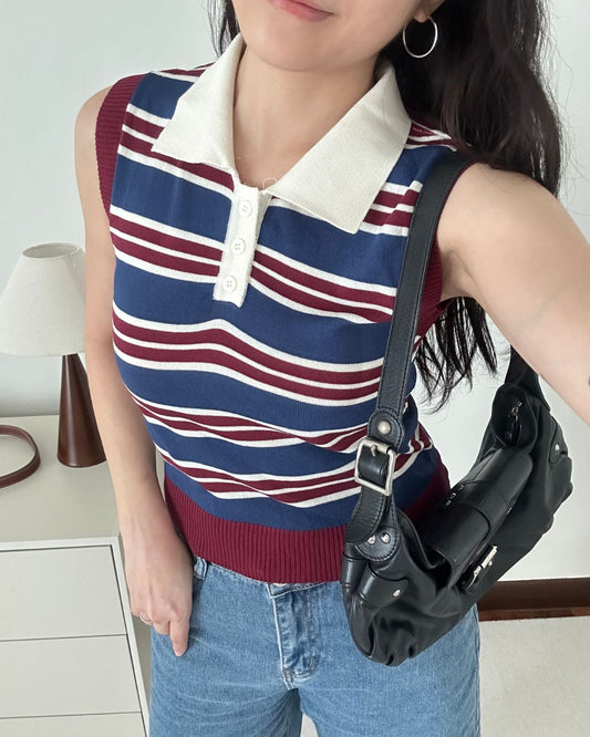 Retro Stripe Knit Top (Size S)