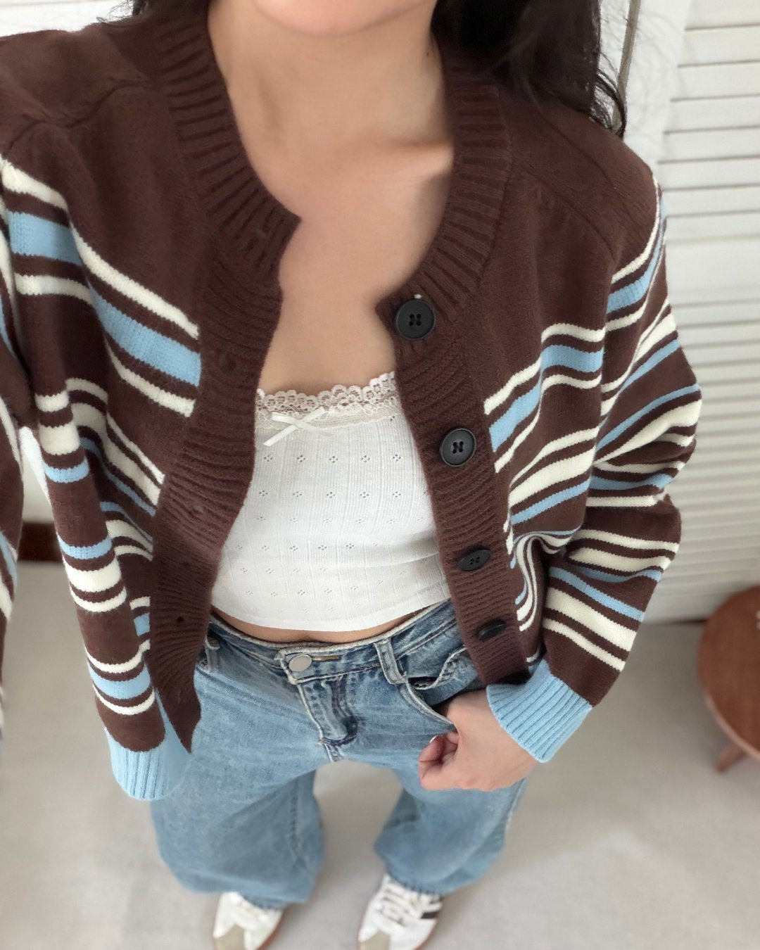 Toffee Stripe Knit Cardigan