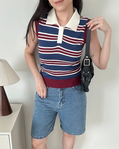 Retro Stripe Knit Top (Size S)