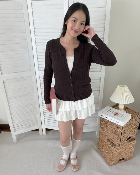 Cable Knit Cardigan in Brown