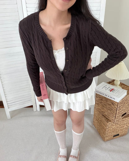 Cable Knit Cardigan in Brown
