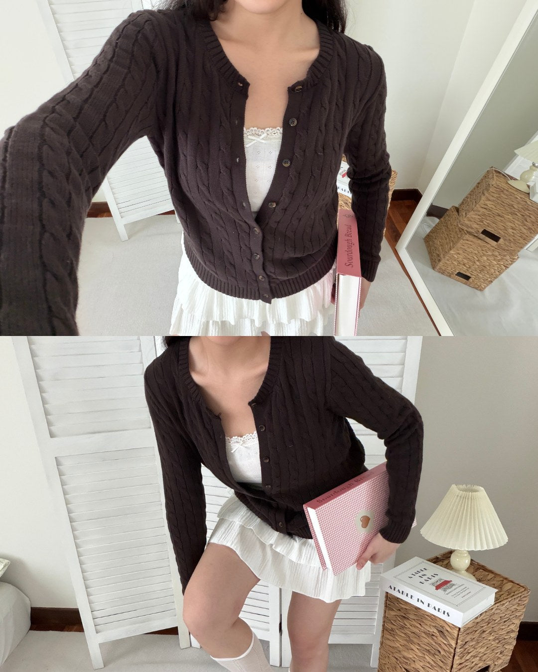 Cable Knit Cardigan in Brown