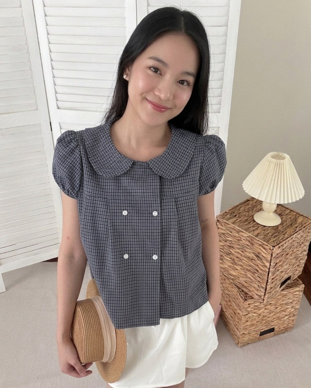 Doll Blouse in Navy Gingham