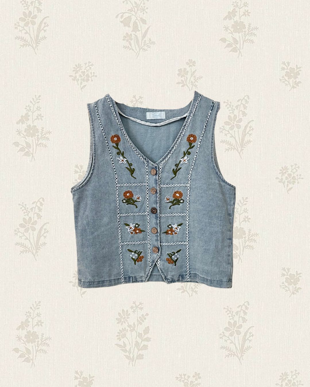 Denim Floral Vest (Size S,M,L)