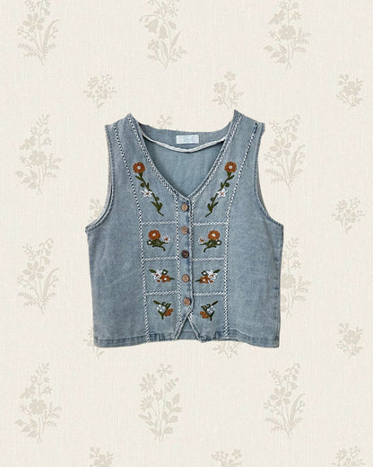 Denim Floral Vest (Size S,M,L)