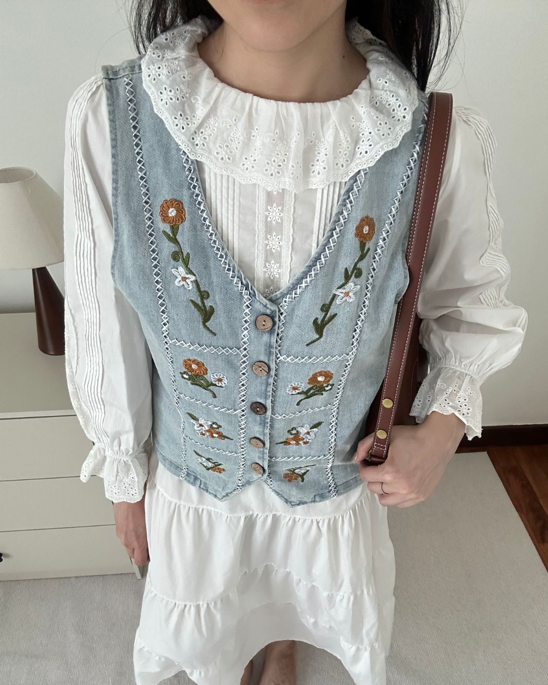 Denim Floral Vest (Size S,M,L)