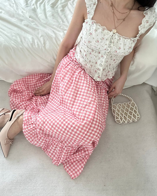 Berry Gingham Maxi Skirt