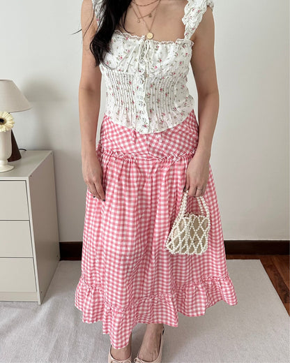 Berry Gingham Maxi Skirt