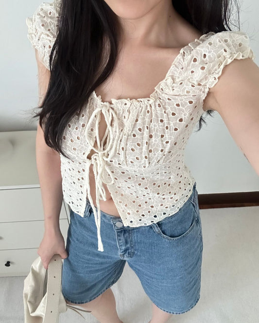Daisy Eyelet Tie Top (Size S)