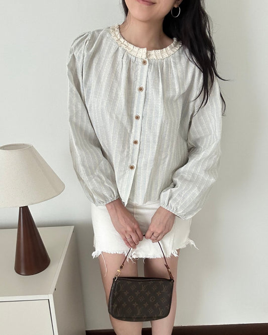 Country Blouse in Dusty Blue (Size S,M,L)