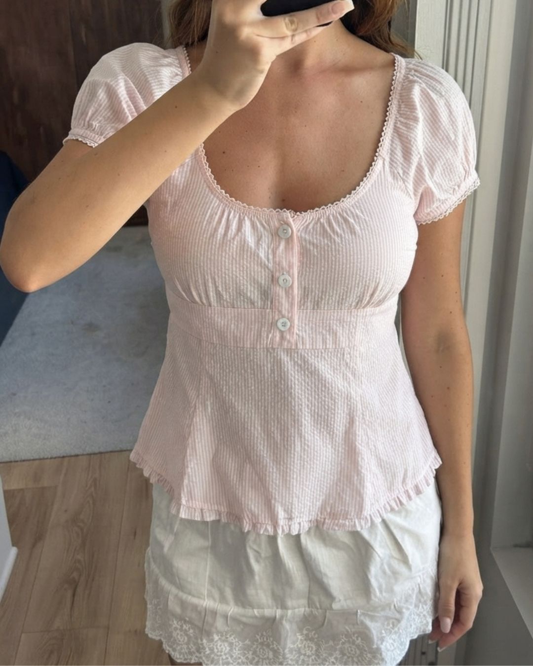 Sweetheart Pinstripe Babydoll Blouse