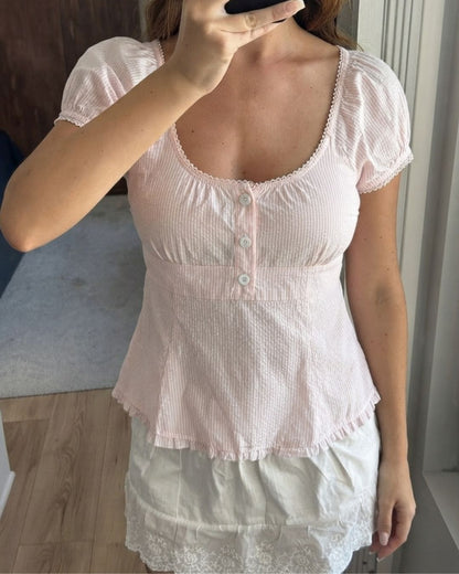 Sweetheart Pinstripe Babydoll Blouse
