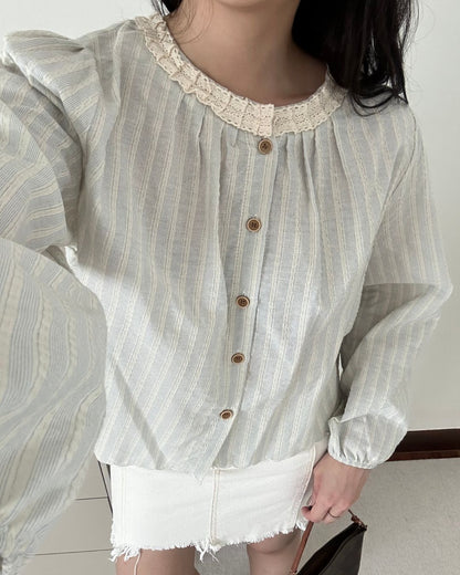 Country Blouse in Dusty Blue (Size S,M,L)