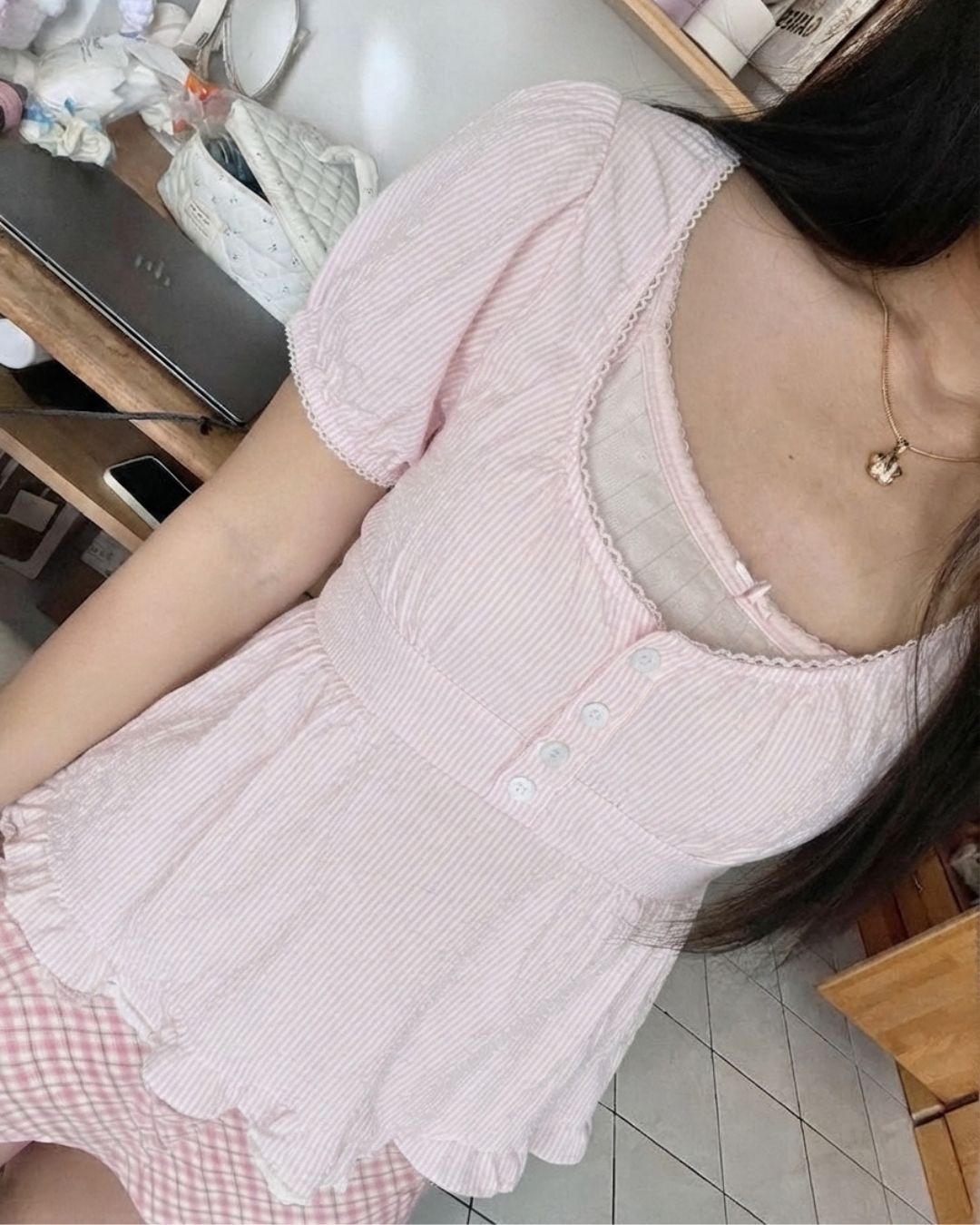 Sweetheart Pinstripe Babydoll Blouse