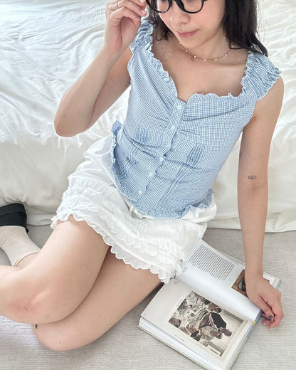 Belle Top in Blue Gingham