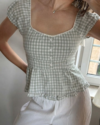 Sage Gingham Babydoll Blouse