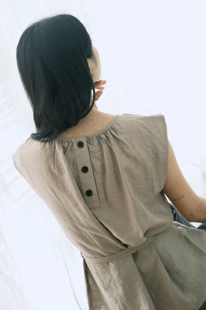 Carefree Tie-Up Sleeveless Blouse in Sand