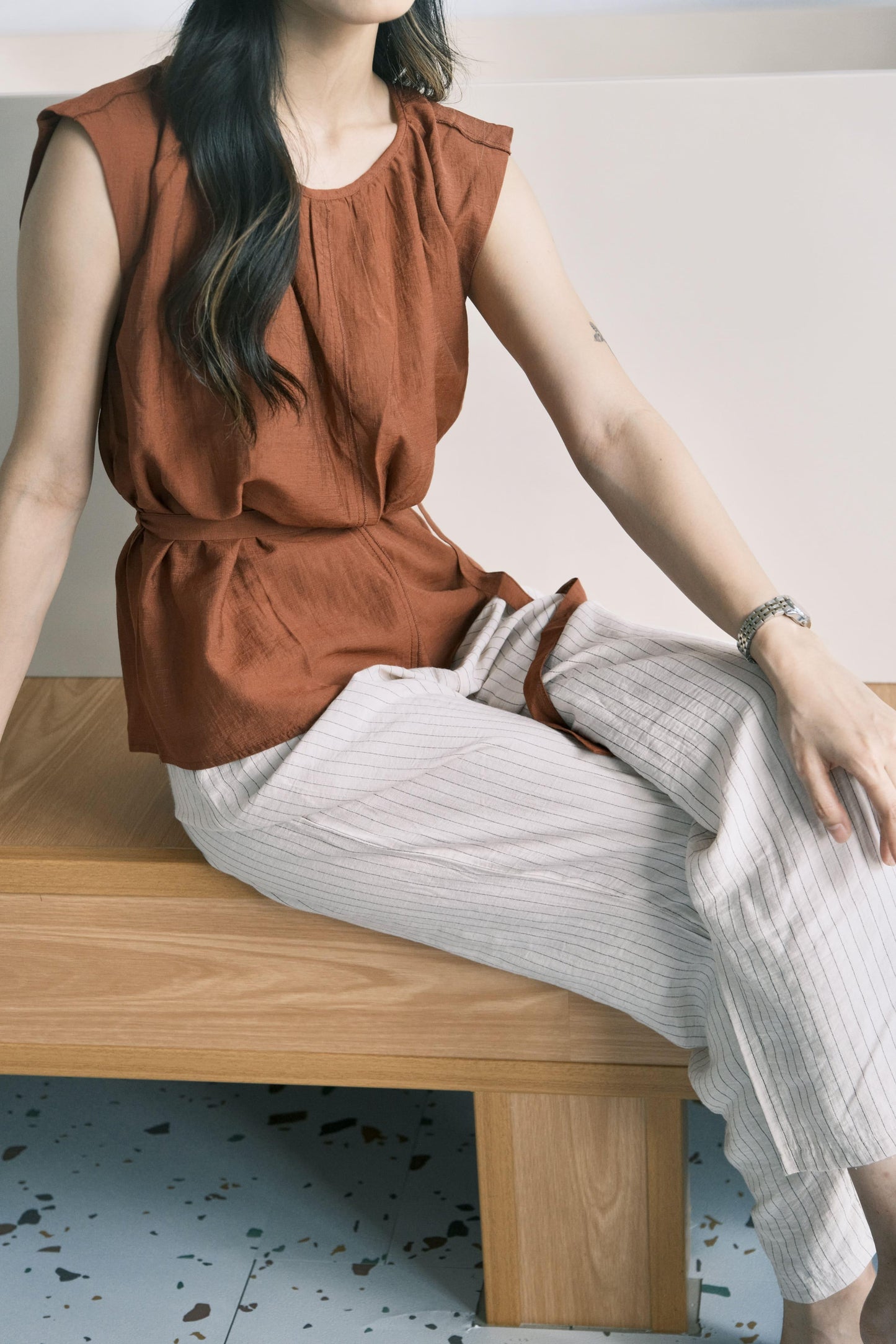 Carefree Tie-Up Sleeveless Blouse in Plum