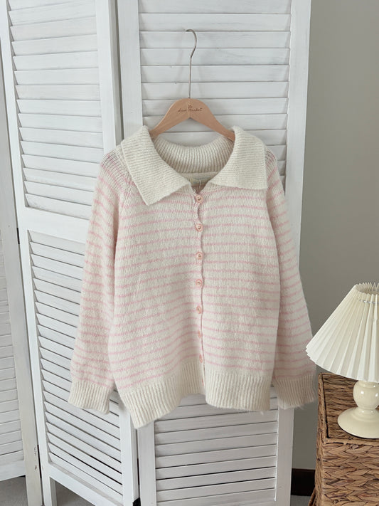 [SALE] Pink Stripe Collar Cardigan