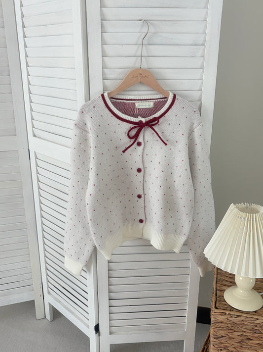 [SALE] Polka Ribbon Trim Cardigan