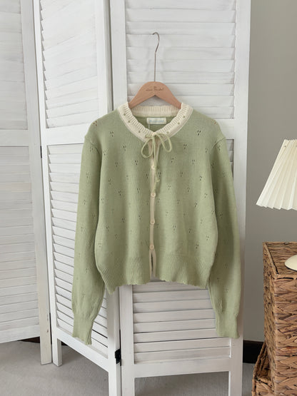 [SALE] Sweet Ribbon Knit Cardigan in Sage