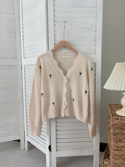 [SALE] Spring Floral V-Neck Cardigan in Cream