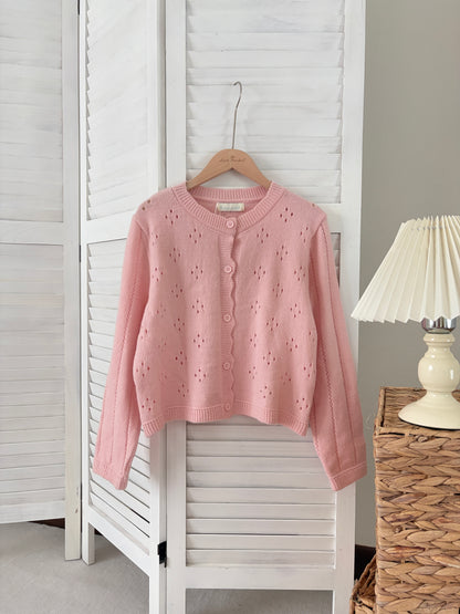 [SALE] Pointelle Soft Knit Cardigan in Pink