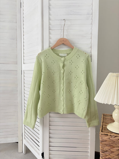 [SALE] Pointelle Soft Knit Cardigan in Green