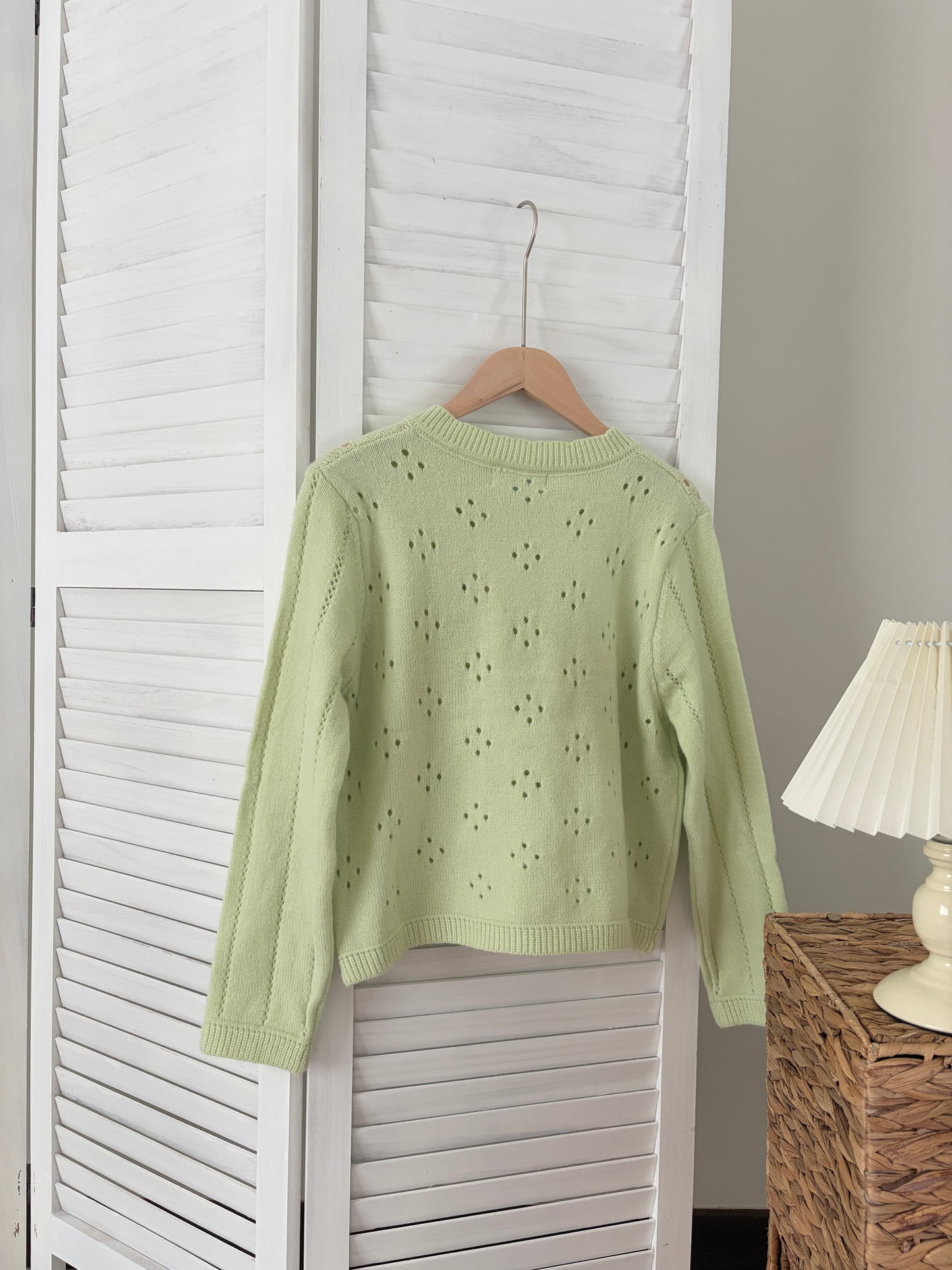 [SALE] Pointelle Soft Knit Cardigan in Green